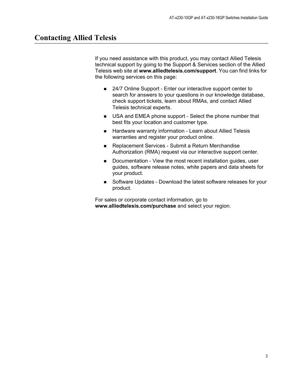 Contacting allied telesis | Allied Telesis AT-x230-18GP User Manual | Page 13 / 80