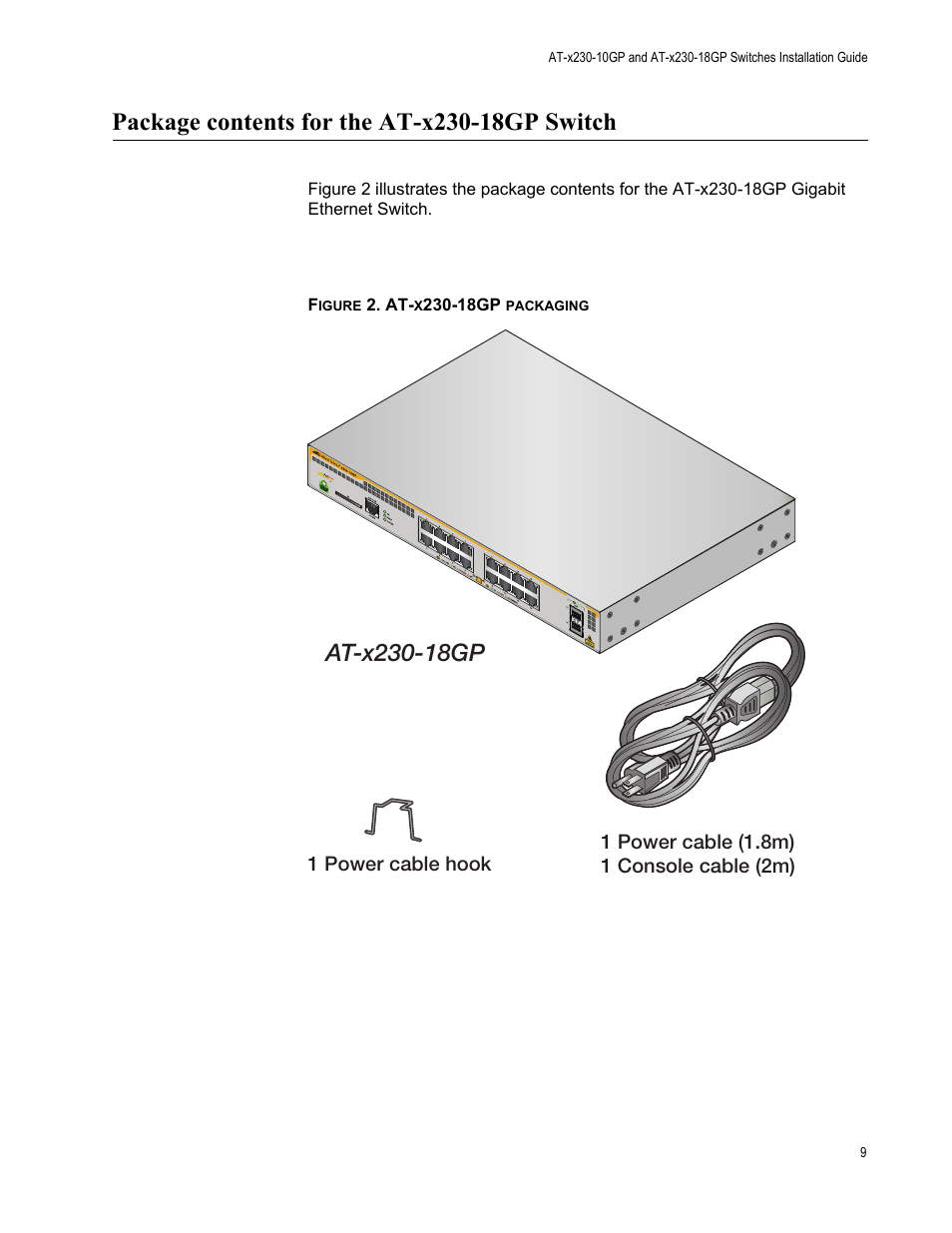 Package contents for the at-x230-18gp switch, Figure 2: at-x230-18gp packaging | Allied Telesis AT-x230-18GP User Manual | Page 19 / 80