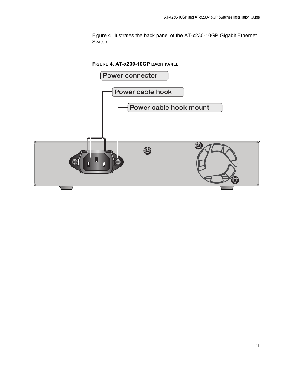 Figure 4: at-x230-10gp back panel | Allied Telesis AT-x230-18GP User Manual | Page 21 / 80