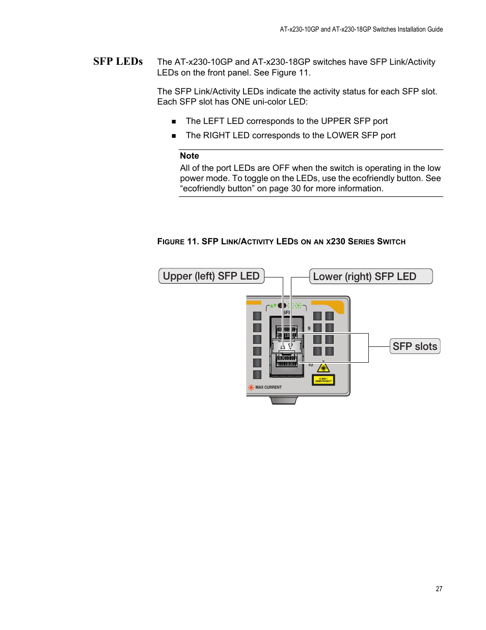 Sfp leds | Allied Telesis AT-x230-18GP User Manual | Page 37 / 80