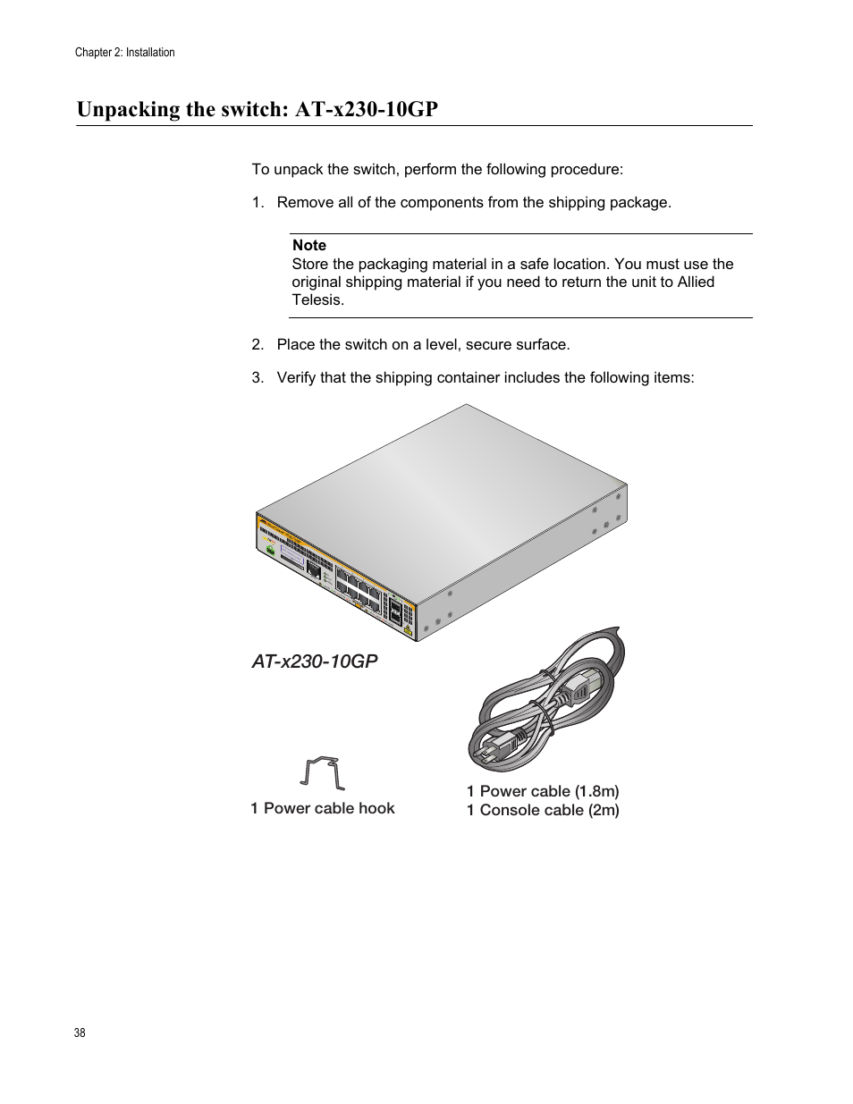 Unpacking the switch: at-x230-10gp | Allied Telesis AT-x230-18GP User Manual | Page 48 / 80