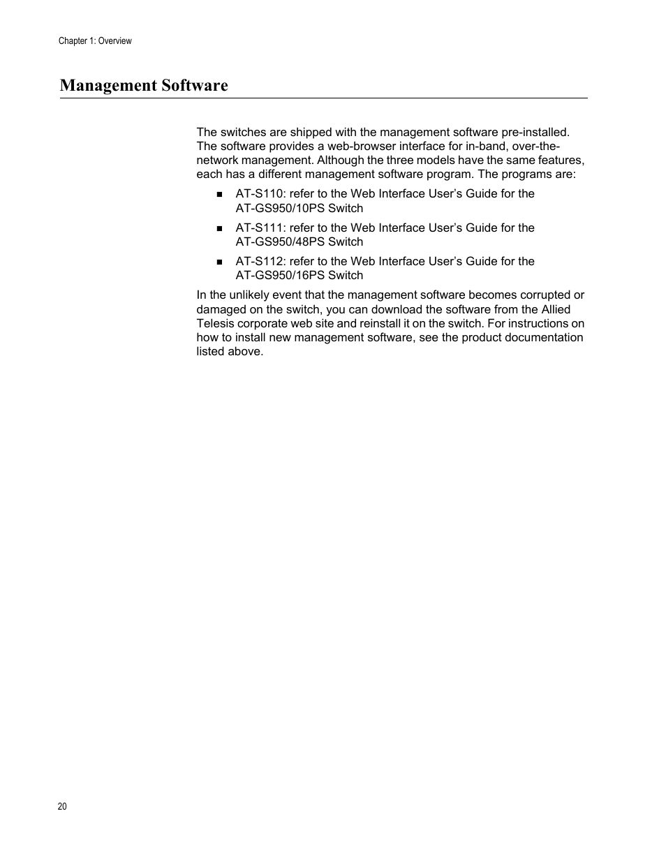 Management software | Allied Telesis AT-GS950/10PS User Manual | Page 20 / 64