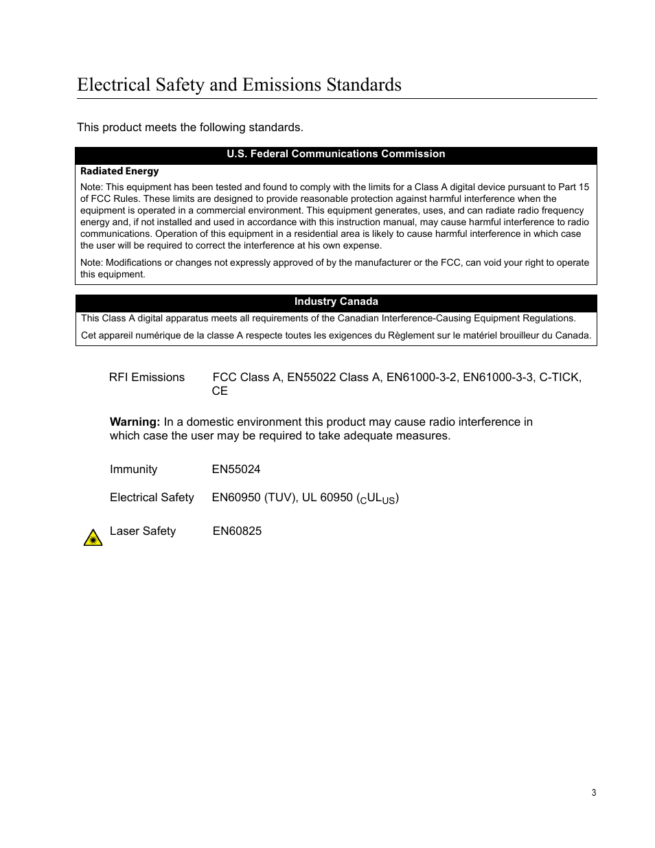 Electrical safety and emissions standards | Allied Telesis AT-GS950/10PS User Manual | Page 3 / 64