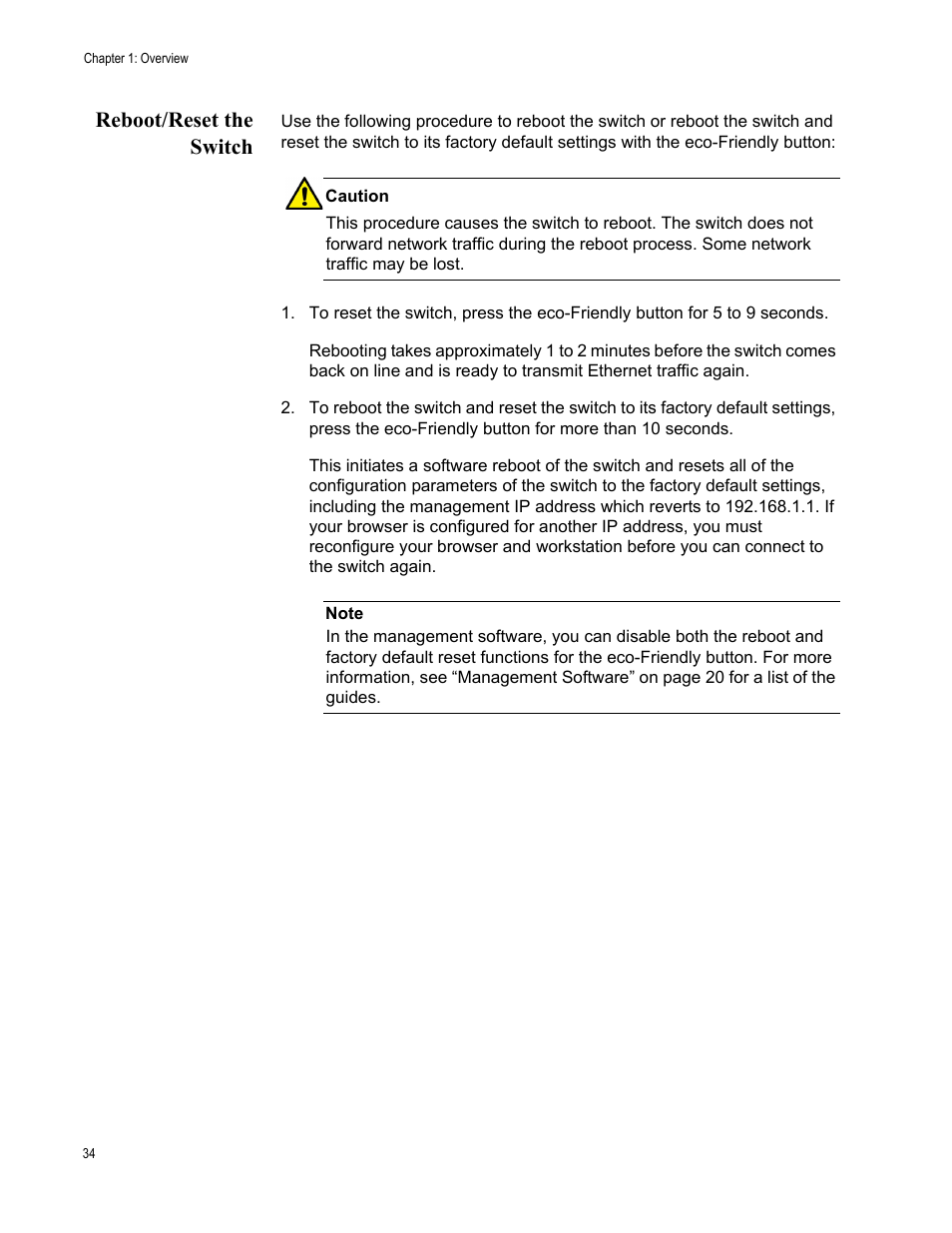 Reboot/reset the switch | Allied Telesis AT-GS950/10PS User Manual | Page 34 / 64