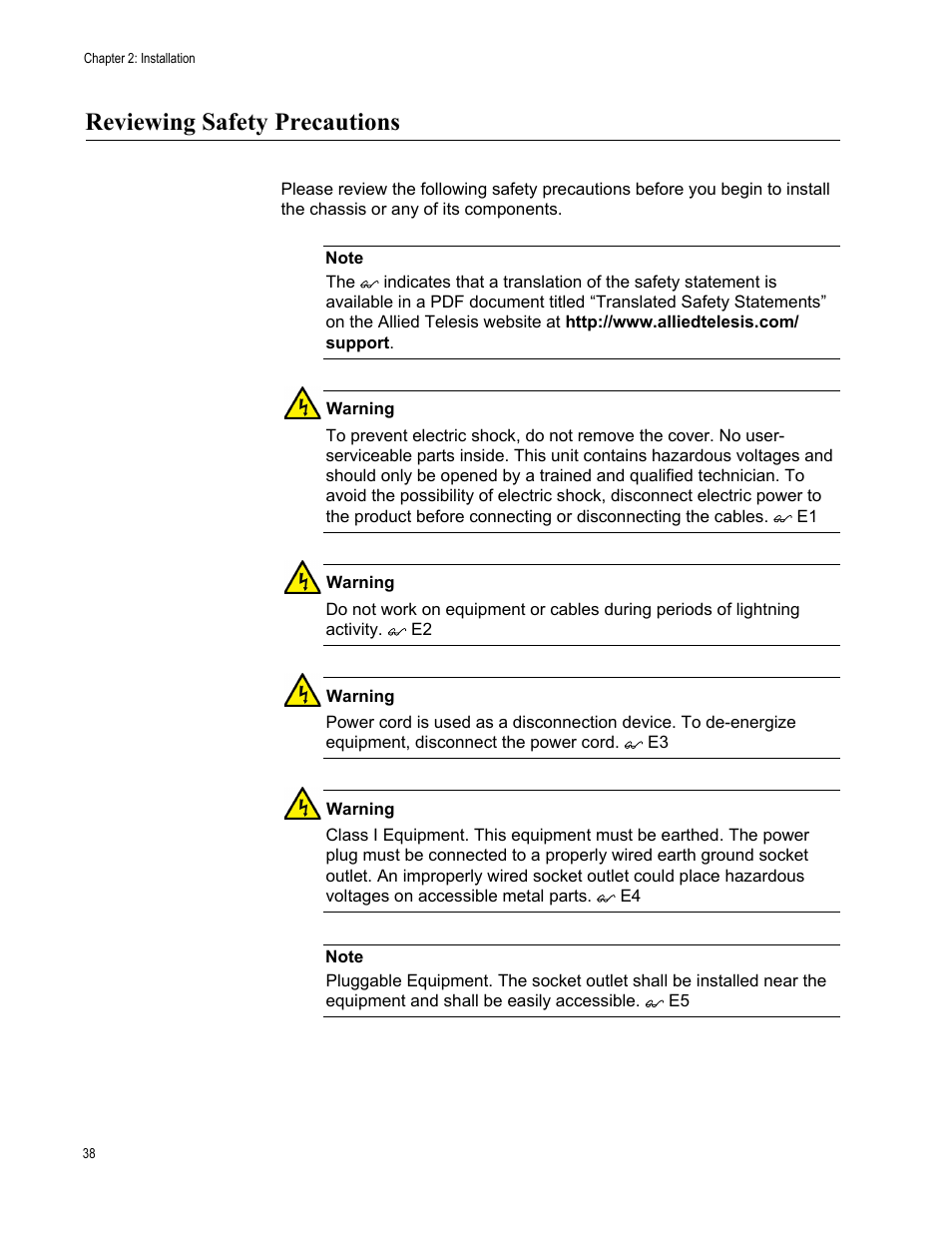 Reviewing safety precautions | Allied Telesis AT-GS950/10PS User Manual | Page 38 / 64