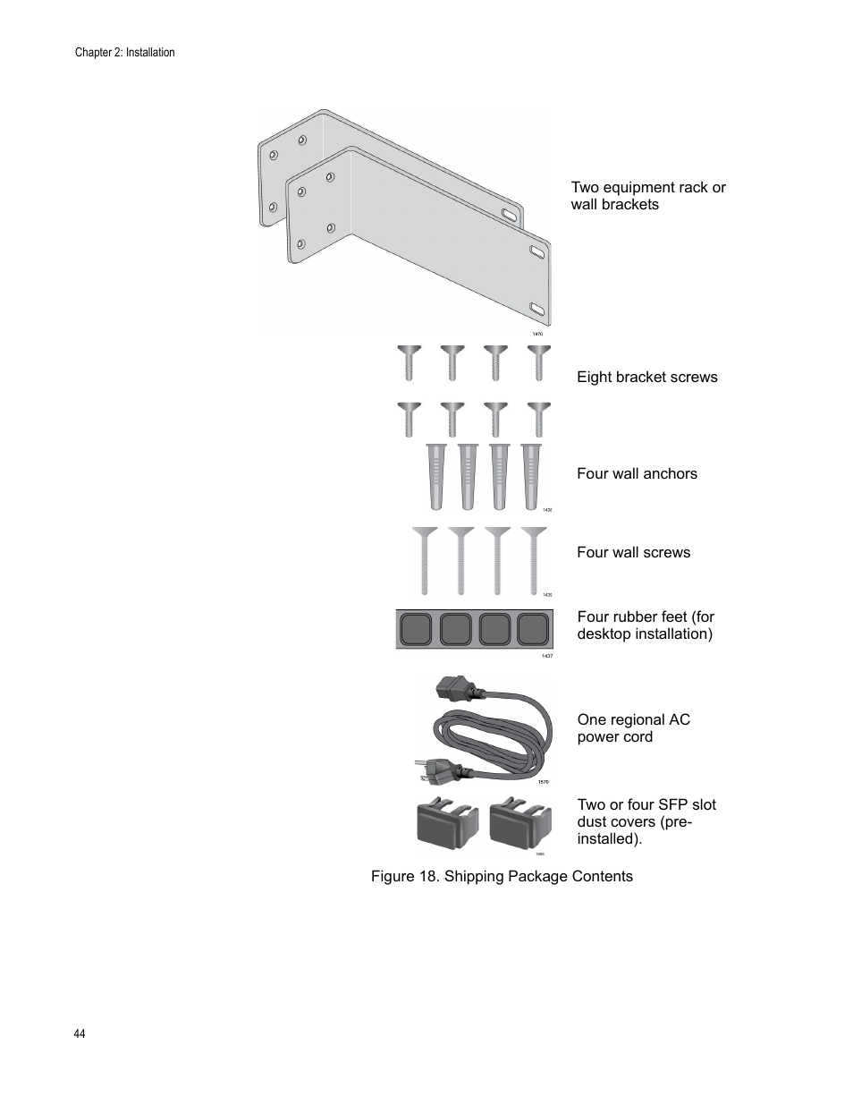 Shipping package contents | Allied Telesis AT-GS950/10PS User Manual | Page 44 / 64