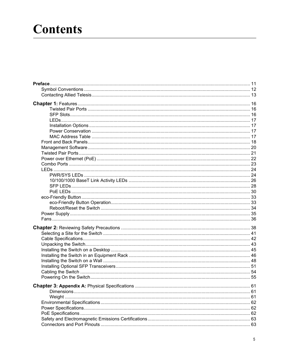 Allied Telesis AT-GS950/10PS User Manual | Page 5 / 64