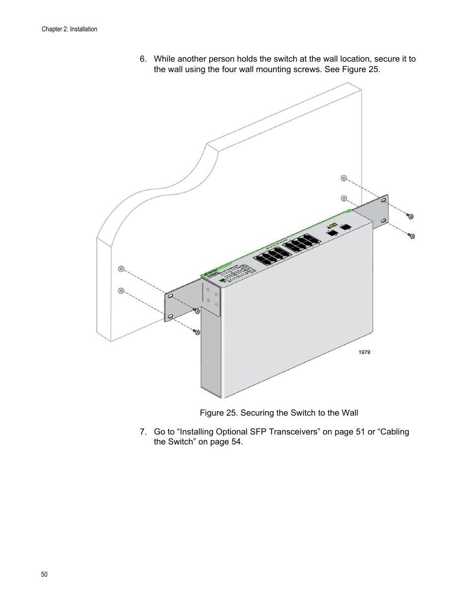 Securing the switch to the wall | Allied Telesis AT-GS950/10PS User Manual | Page 50 / 64