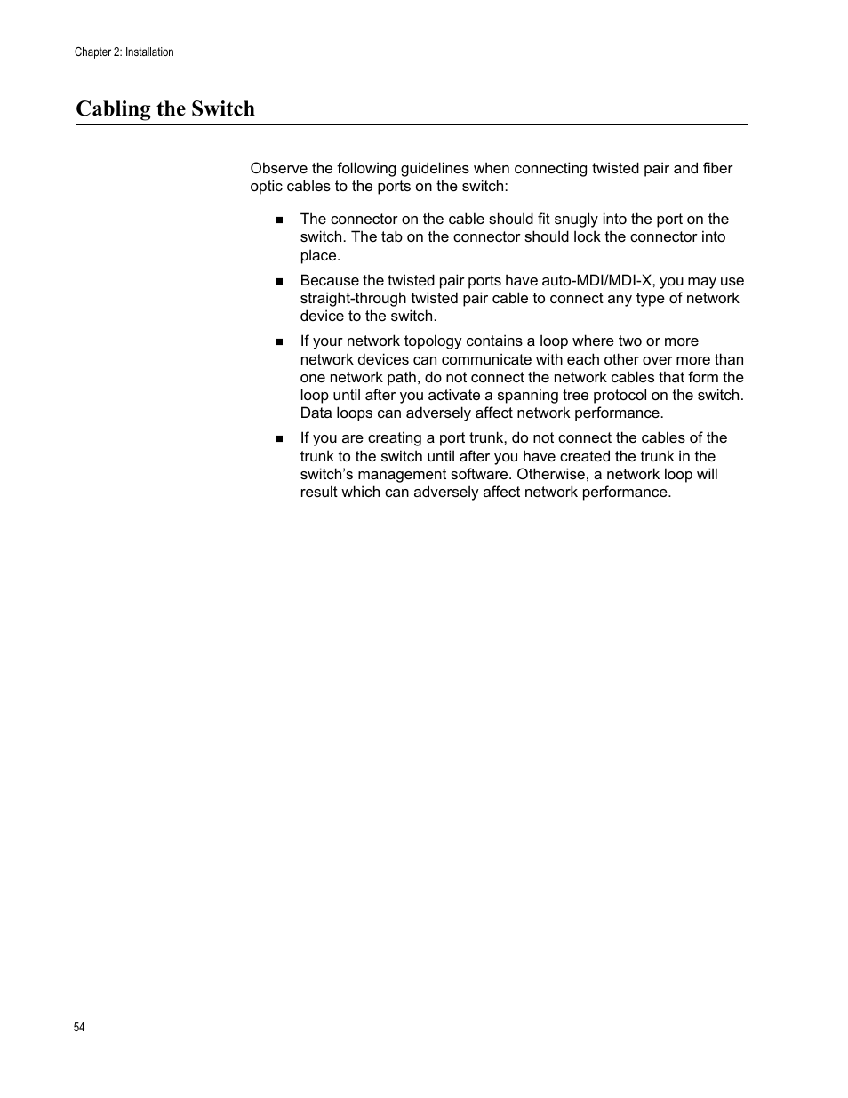 Cabling the switch, Or “cabling, Cabling | Allied Telesis AT-GS950/10PS User Manual | Page 54 / 64