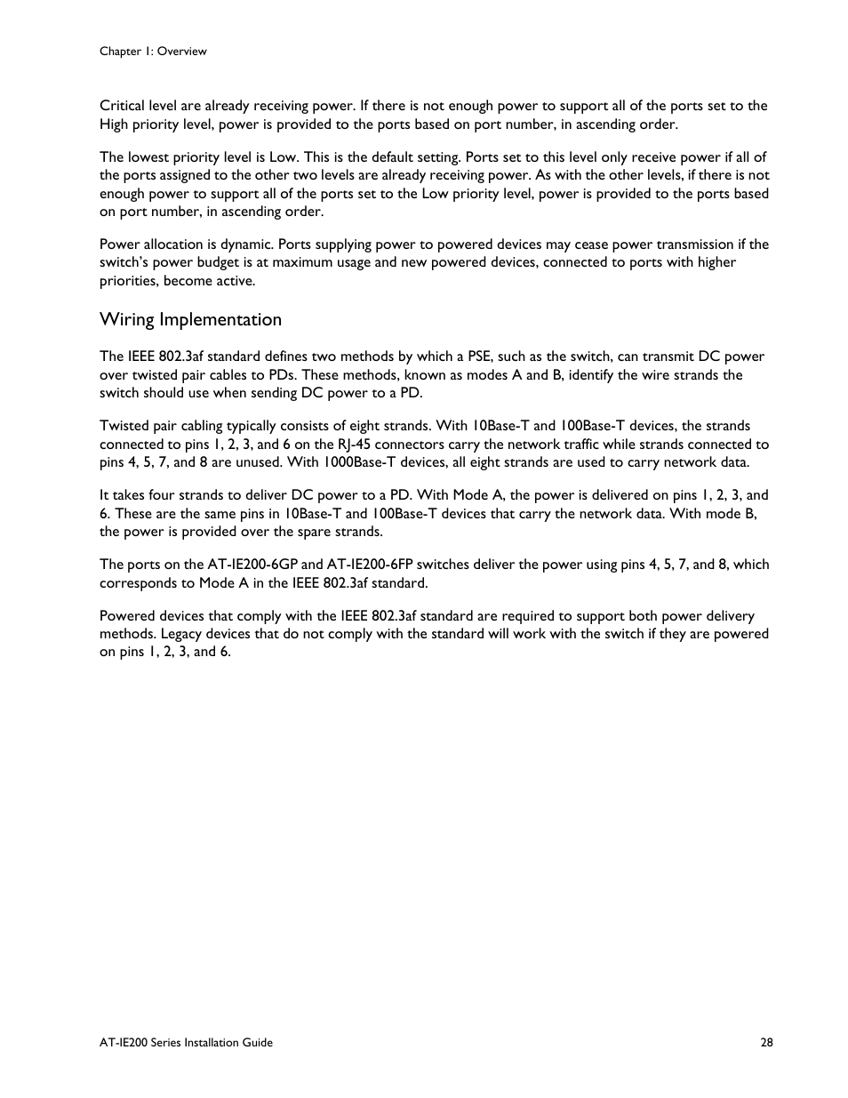 Wiring implementation | Allied Telesis IE200 Series User Manual | Page 28 / 70