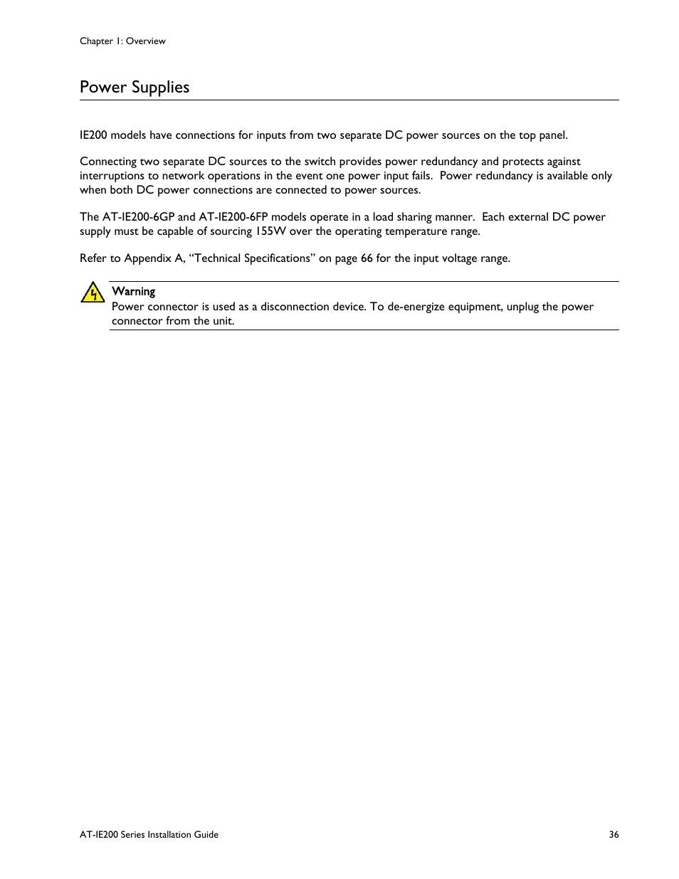Power supplies | Allied Telesis IE200 Series User Manual | Page 36 / 70