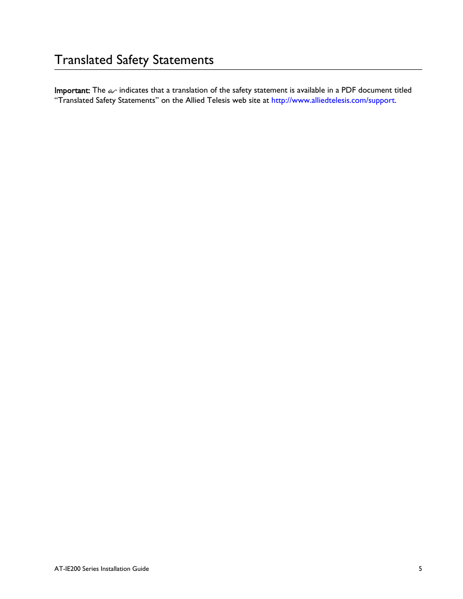 Translated safety statements | Allied Telesis IE200 Series User Manual | Page 5 / 70