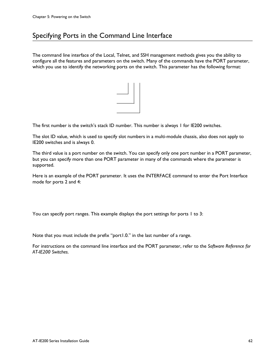 Specifying ports in the command line interface | Allied Telesis IE200 Series User Manual | Page 62 / 70