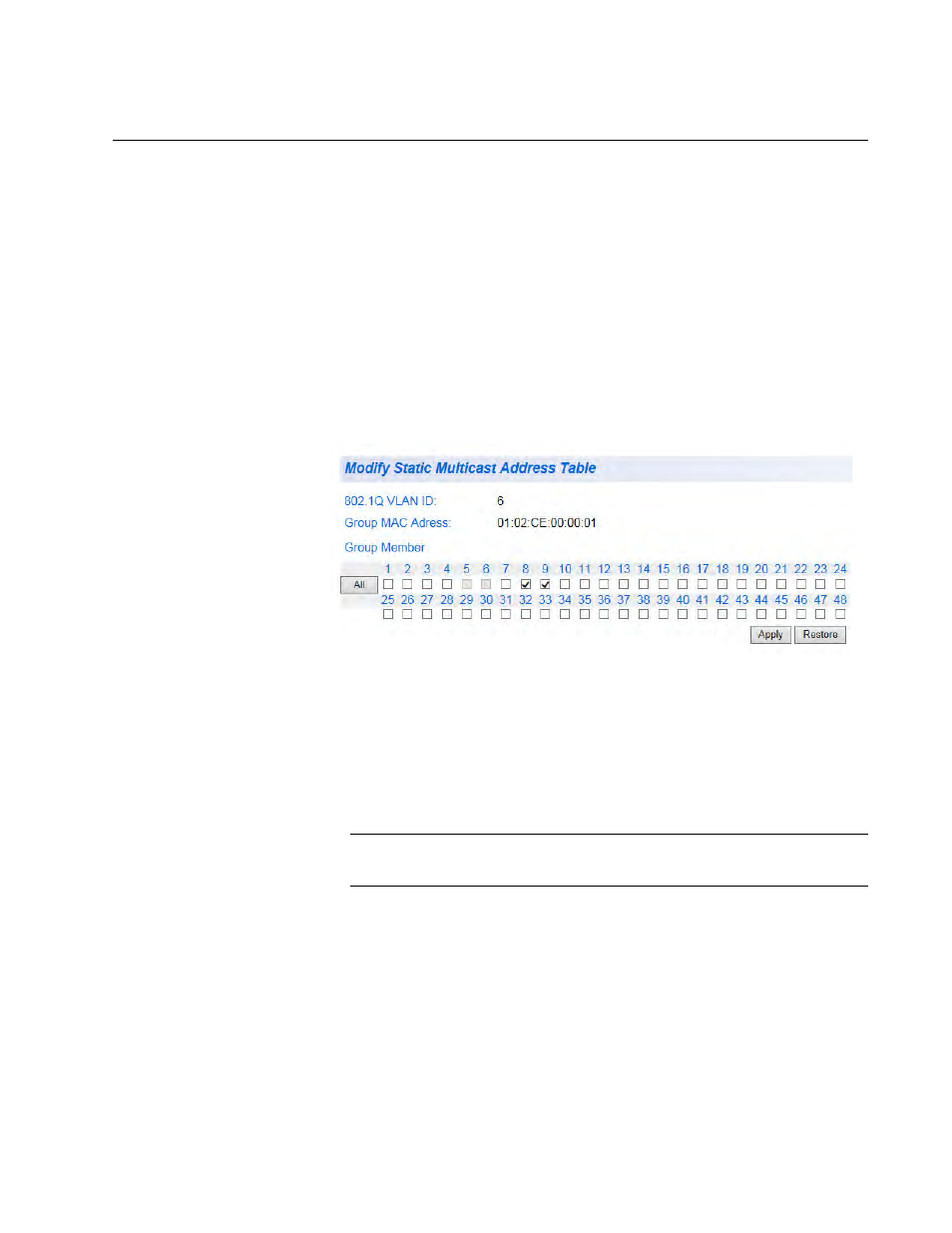 Modify static multicast address | Allied Telesis AT-GS950/48 User Manual | Page 139 / 410