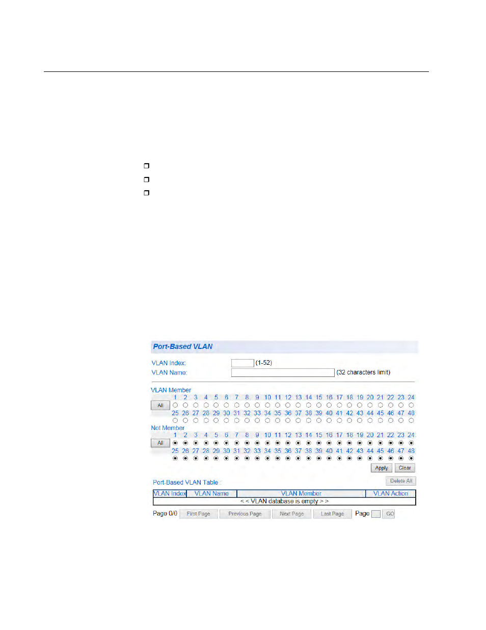 Port-based vlan configuration, Create a port- based vlan, Create a port-based vlan | Allied Telesis AT-GS950/48 User Manual | Page 174 / 410