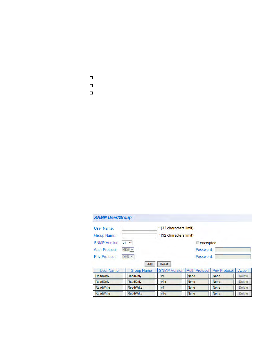 Snmpv1 and snmpv2c user and group names, Create user and group names | Allied Telesis AT-GS950/48 User Manual | Page 215 / 410
