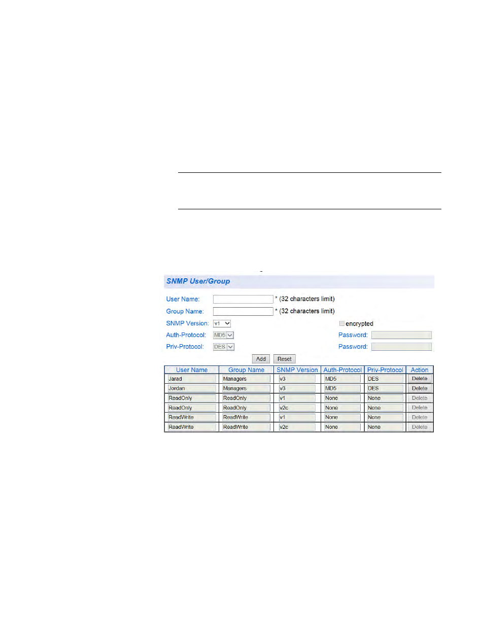 Modifying snmpv3 user and group names, Snmp user group, snmpv3 example | Allied Telesis AT-GS950/48 User Manual | Page 231 / 410