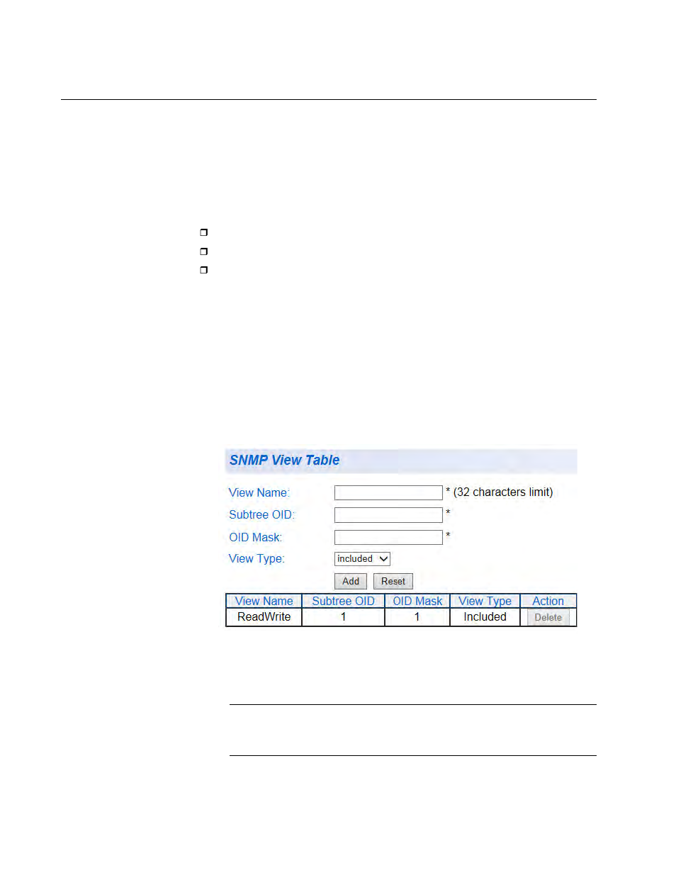 Snmpv3 view table, Creating snmpv3 view table entries, Snmp view table | Allied Telesis AT-GS950/48 User Manual | Page 236 / 410