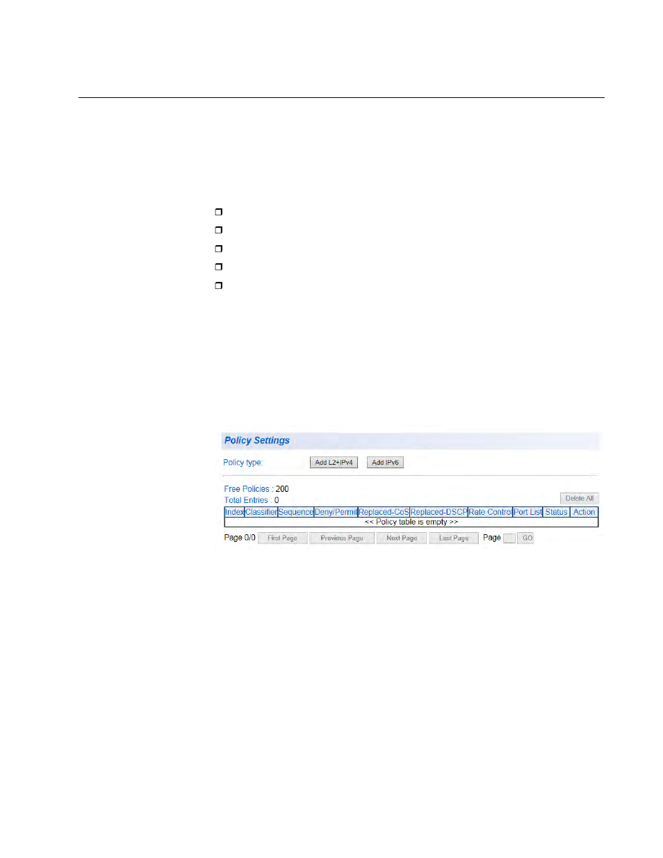 Policy settings, Create a policy | Allied Telesis AT-GS950/48 User Manual | Page 245 / 410