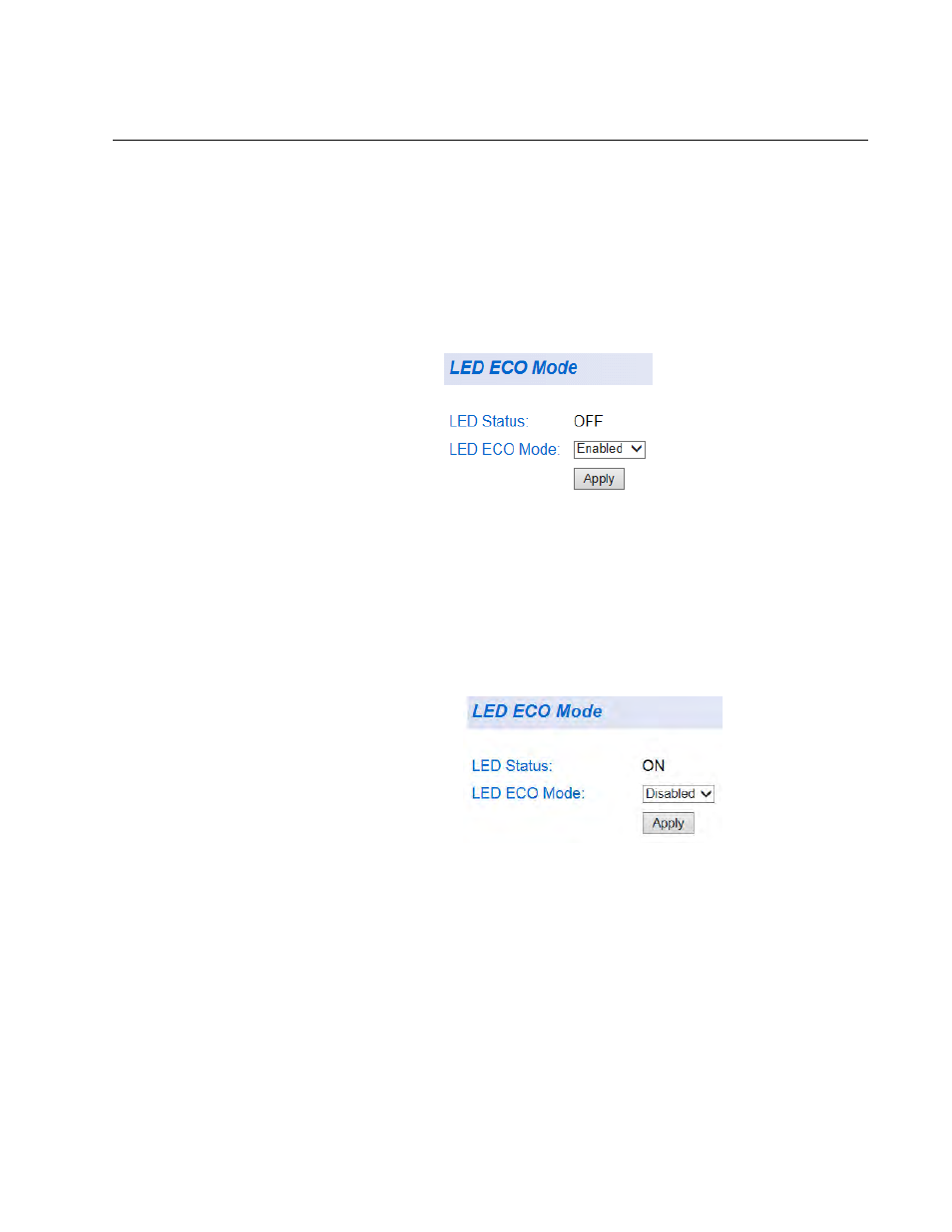 Disable led eco mode, Led eco mode in enabled state, Led eco mode disabled | Allied Telesis AT-GS950/48 User Manual | Page 355 / 410