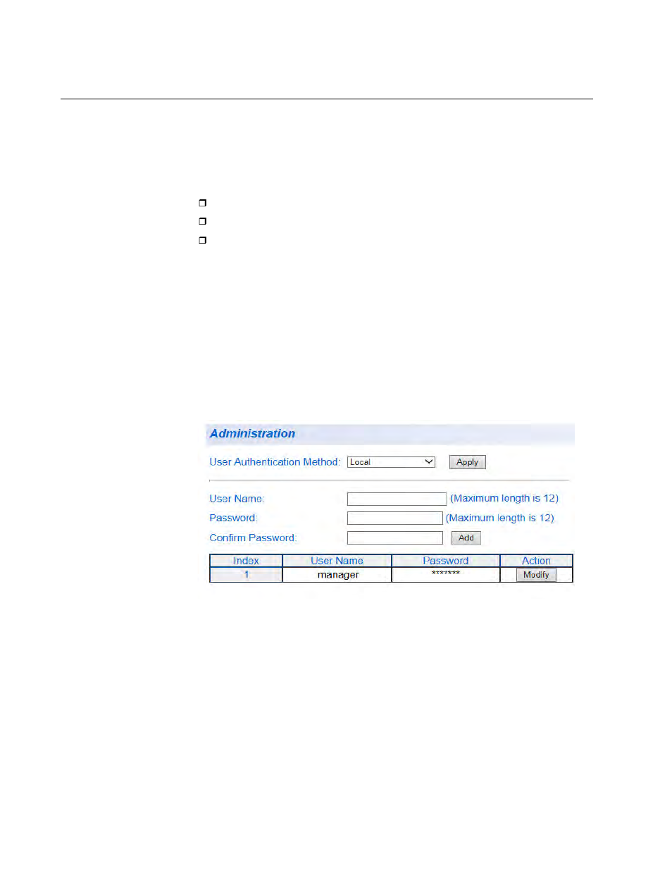 User name and password configuration, Add new user name and password | Allied Telesis AT-GS950/48 User Manual | Page 42 / 410