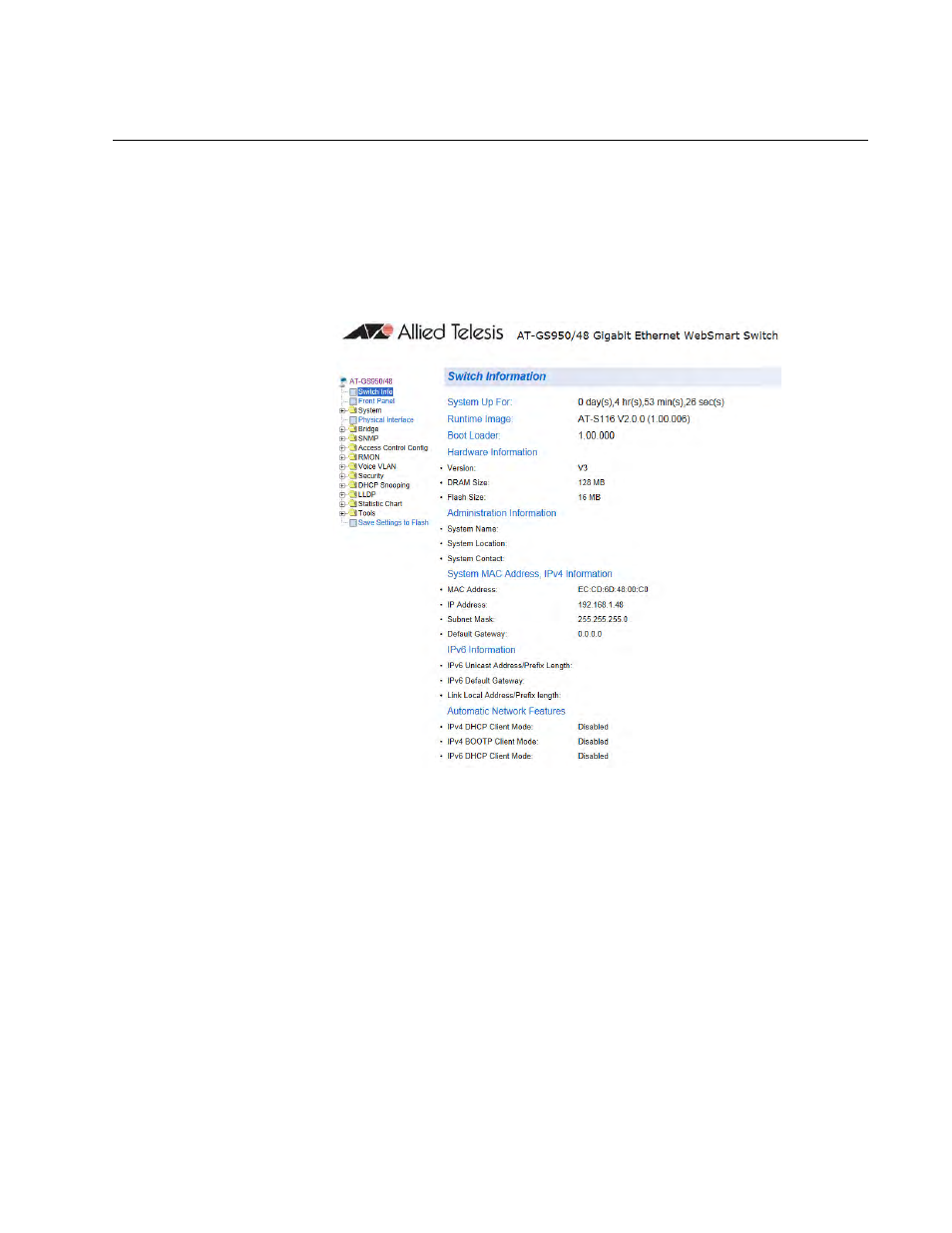 System information display | Allied Telesis AT-GS950/48 User Manual | Page 57 / 410