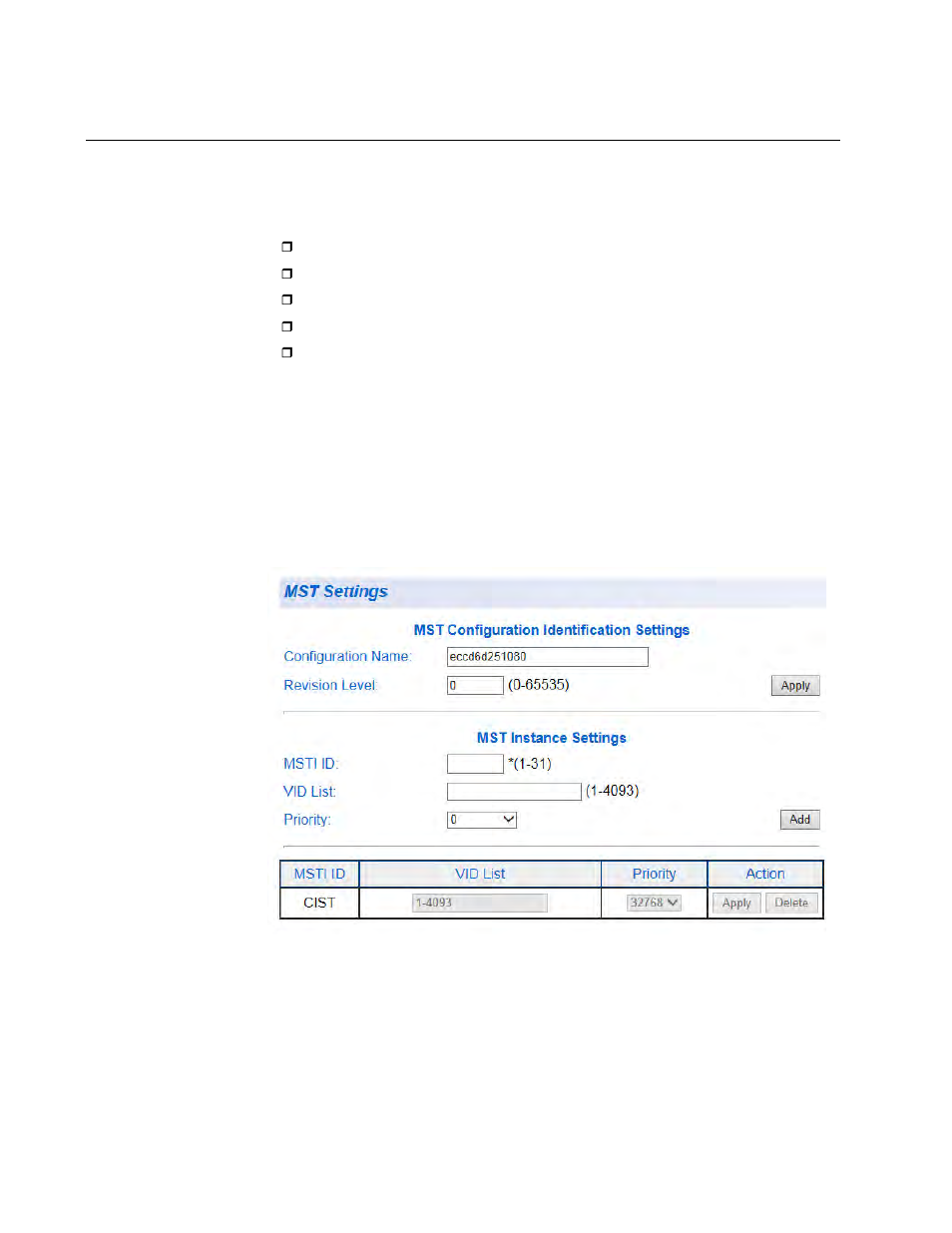 Mst settings, Specify region and revision level, Open mst settings page | Allied Telesis AT-GS950/48 User Manual | Page 94 / 410