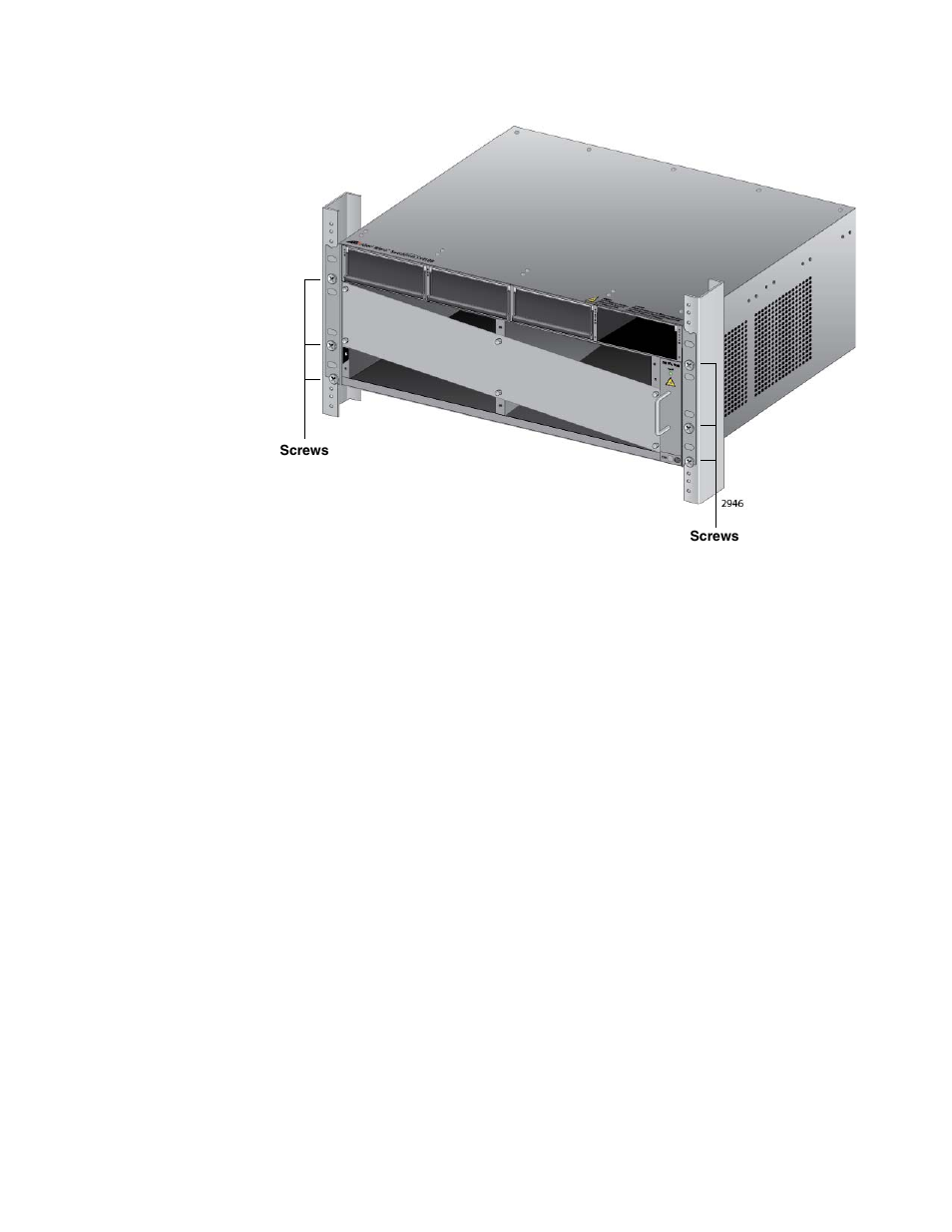 Figure 40: tightening the rack mount screws | Allied Telesis AT-SBx81CFC960 User Manual | Page 103 / 322