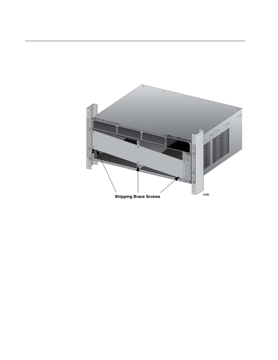 Removing the shipping brace, Figure 41: removing the shipping brace | Allied Telesis AT-SBx81CFC960 User Manual | Page 104 / 322