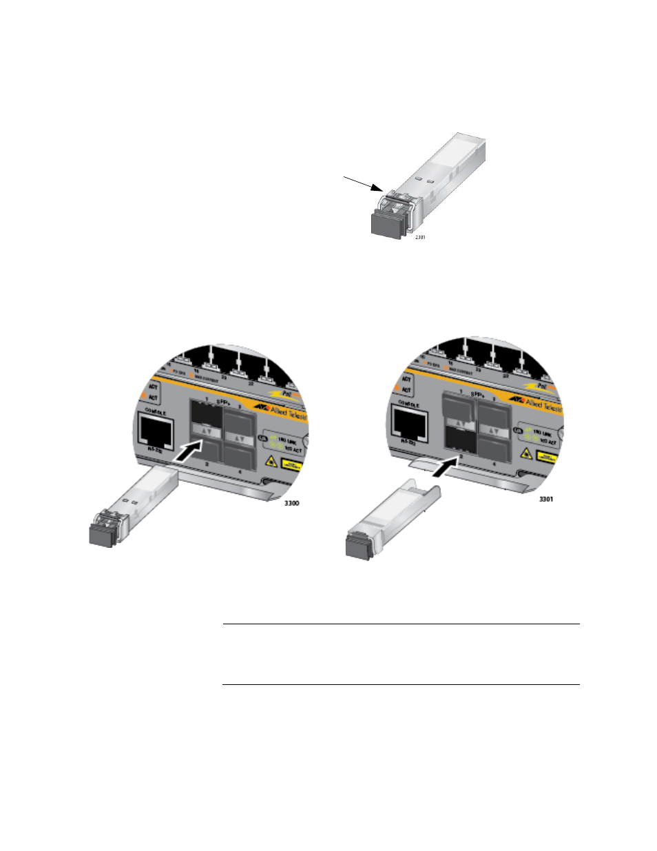 Figure 108: handle on an sfp+ transceiver | Allied Telesis AT-SBx81CFC960 User Manual | Page 168 / 322