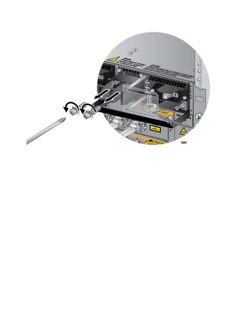 Figure 133: removing the terminal screws | Allied Telesis AT-SBx81CFC960 User Manual | Page 190 / 322