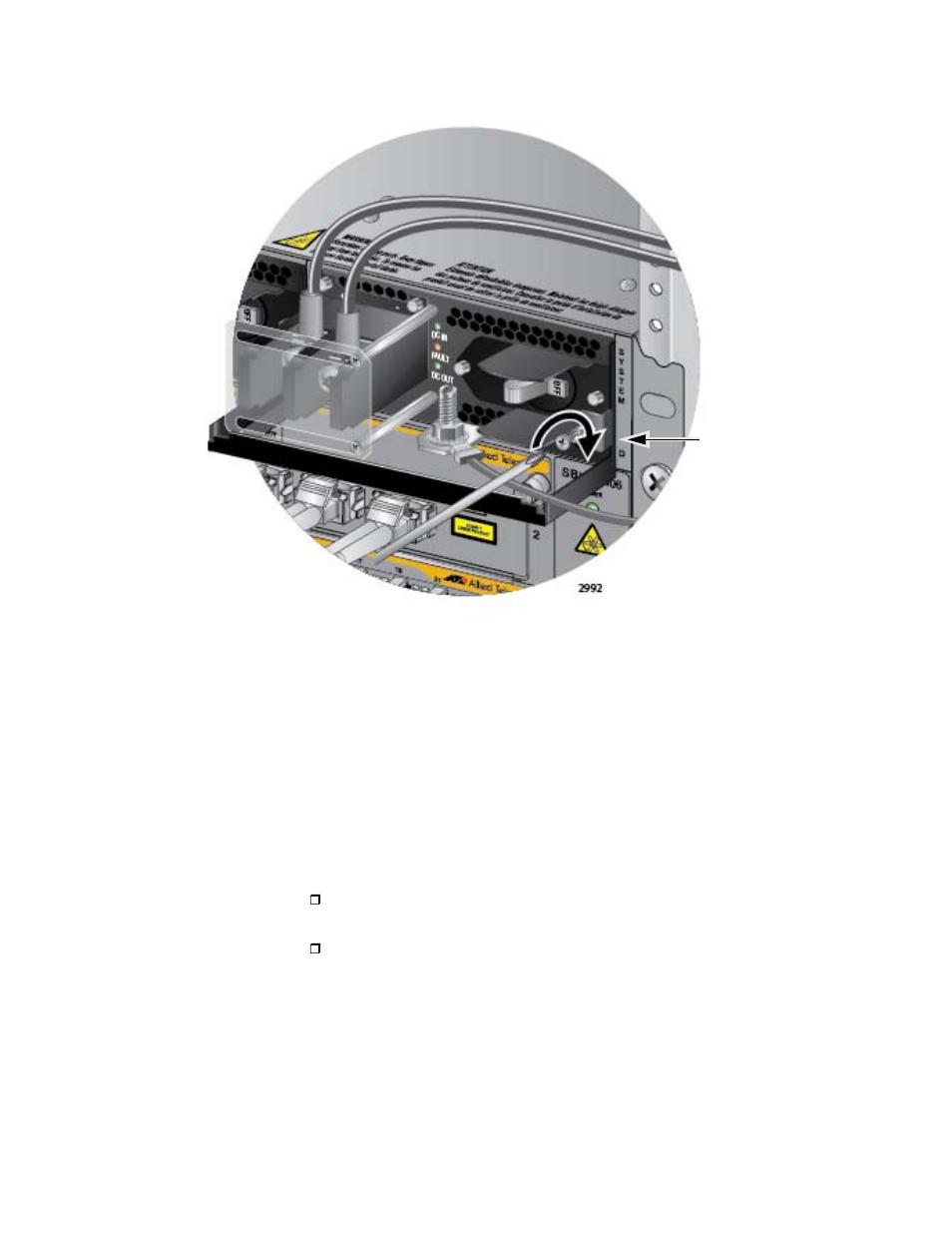 Figure 137: tightening the handle locking screw | Allied Telesis AT-SBx81CFC960 User Manual | Page 194 / 322