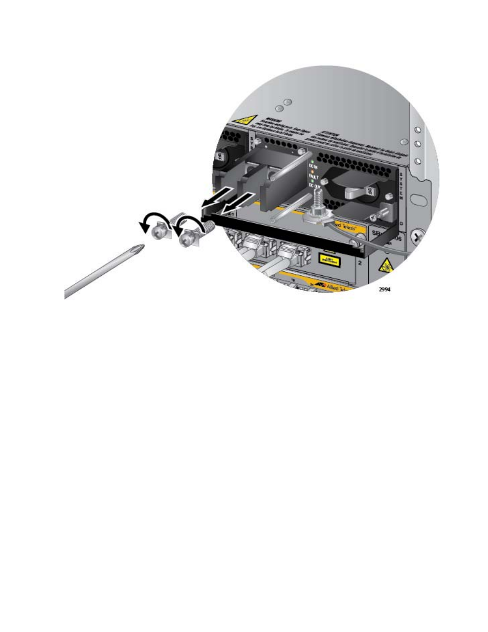 Figure 141: removing the terminal screws | Allied Telesis AT-SBx81CFC960 User Manual | Page 197 / 322
