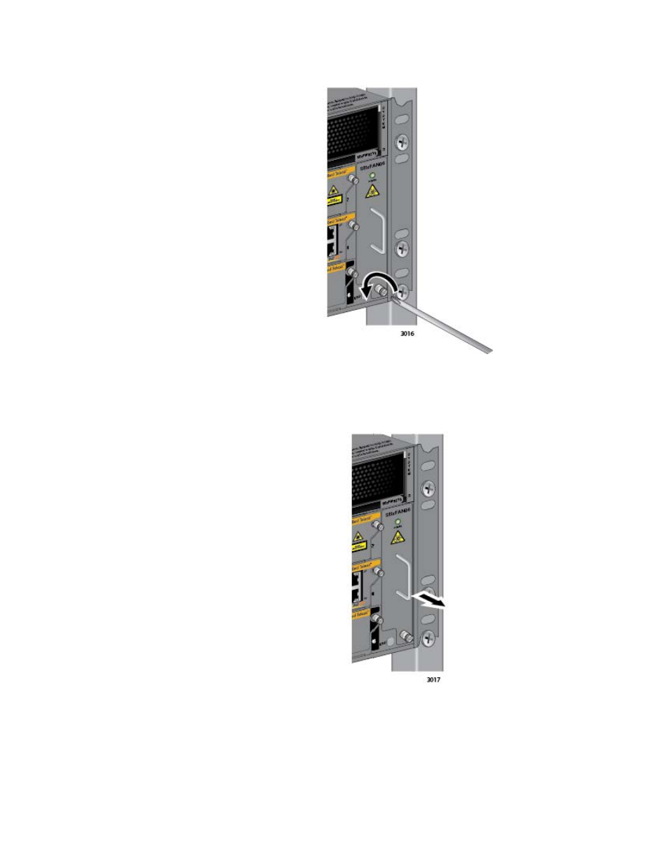 Loosening the screw on the at-sbxfan06 fan module | Allied Telesis AT-SBx81CFC960 User Manual | Page 254 / 322