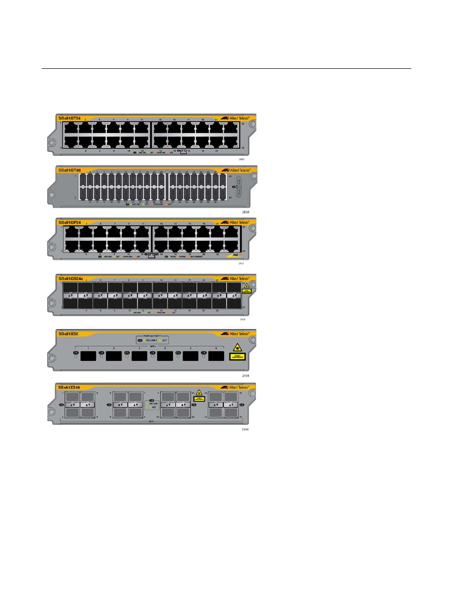 Ethernet line cards, Figure 14: ethernet line cards | Allied Telesis AT-SBx81CFC960 User Manual | Page 38 / 322