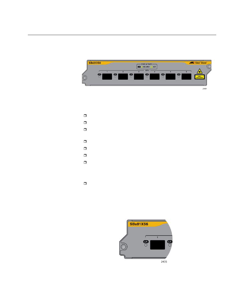At-sbx81xs6 sfp+ line card, Leds | Allied Telesis AT-SBx81CFC960 User Manual | Page 49 / 322