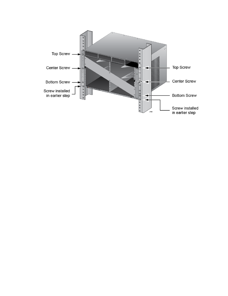 Figure 37: installing the rack mount screws | Allied Telesis AT-SBx81CFC960 User Manual | Page 100 / 322