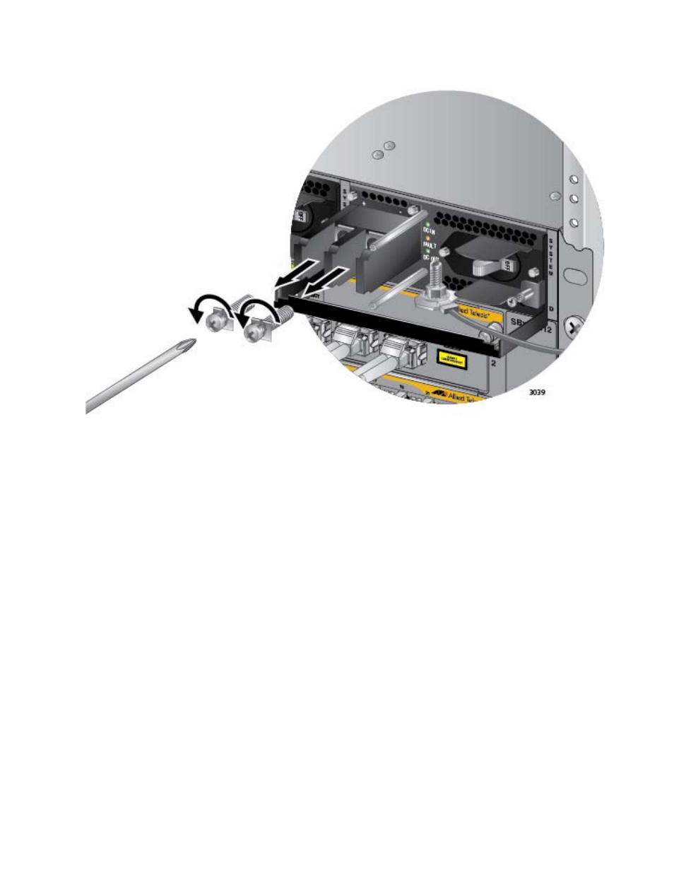 Figure 137: removing the terminal screws | Allied Telesis AT-SBx81CFC960 User Manual | Page 195 / 322