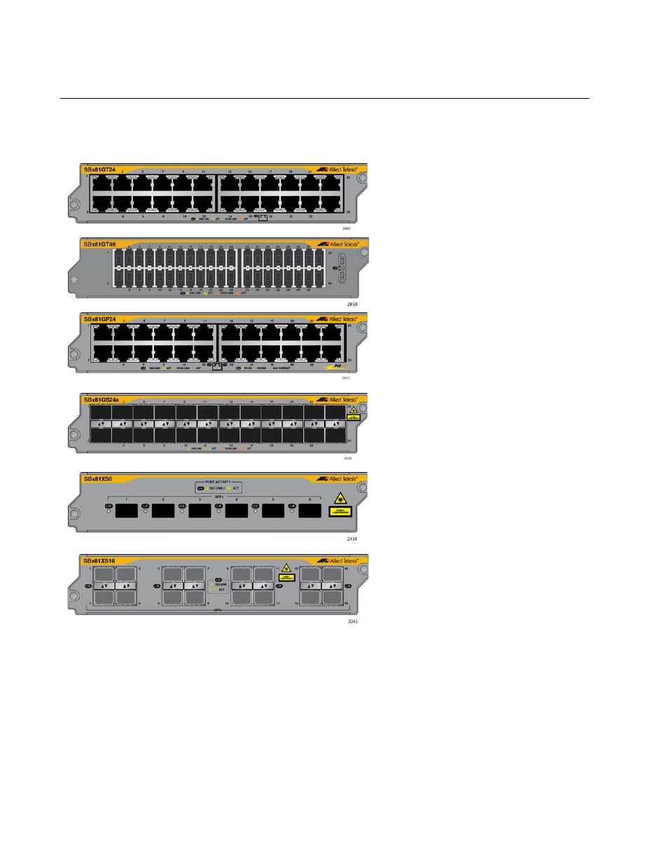 Ethernet line cards, Figure 14: ethernet line cards | Allied Telesis AT-SBx81CFC960 User Manual | Page 38 / 322