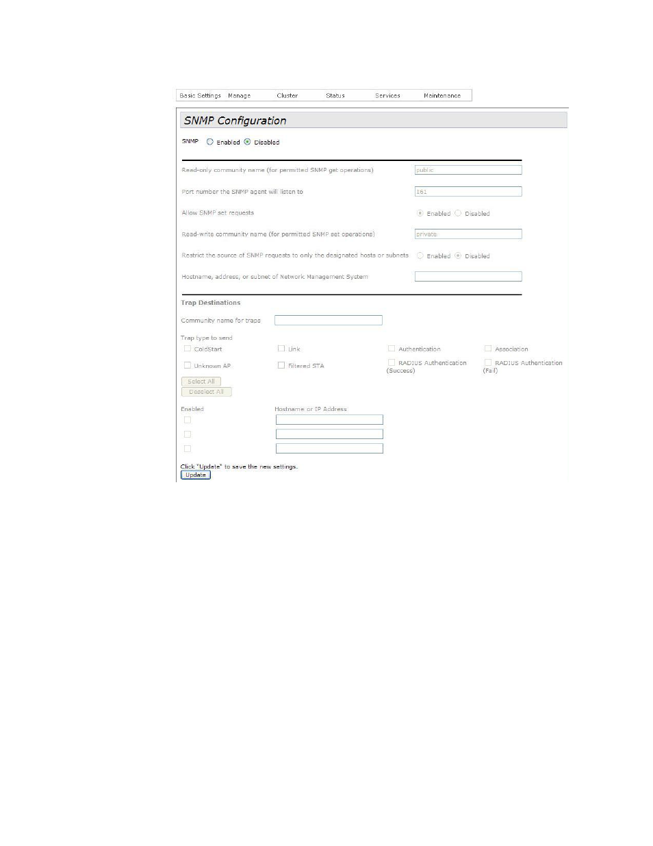 Figure 45: snmp configuration window | Allied Telesis AT-TQ Series User Manual | Page 144 / 172