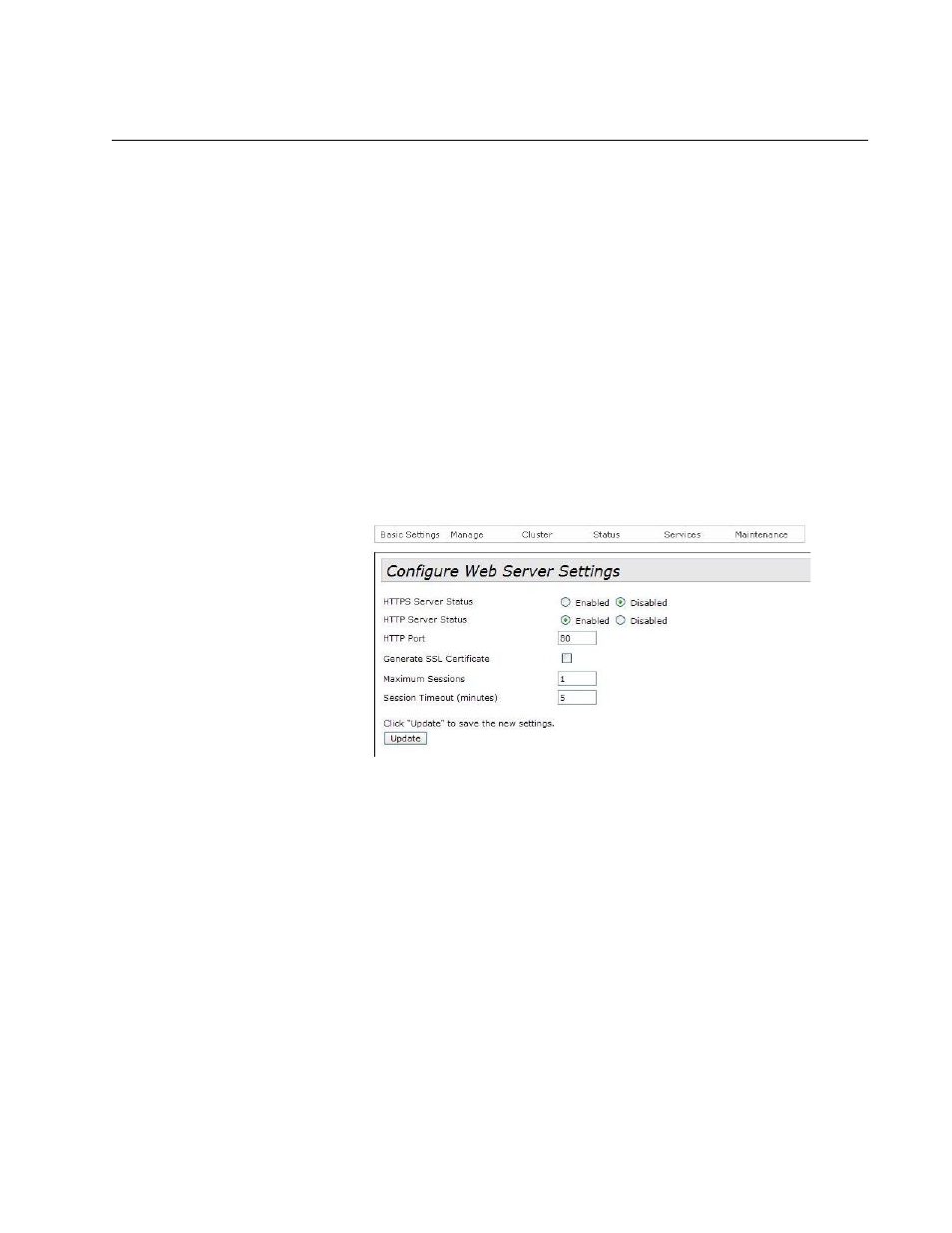 Configuring the http server, Enabling the http server, Figure 47: configure web server settings window | Allied Telesis AT-TQ Series User Manual | Page 151 / 172