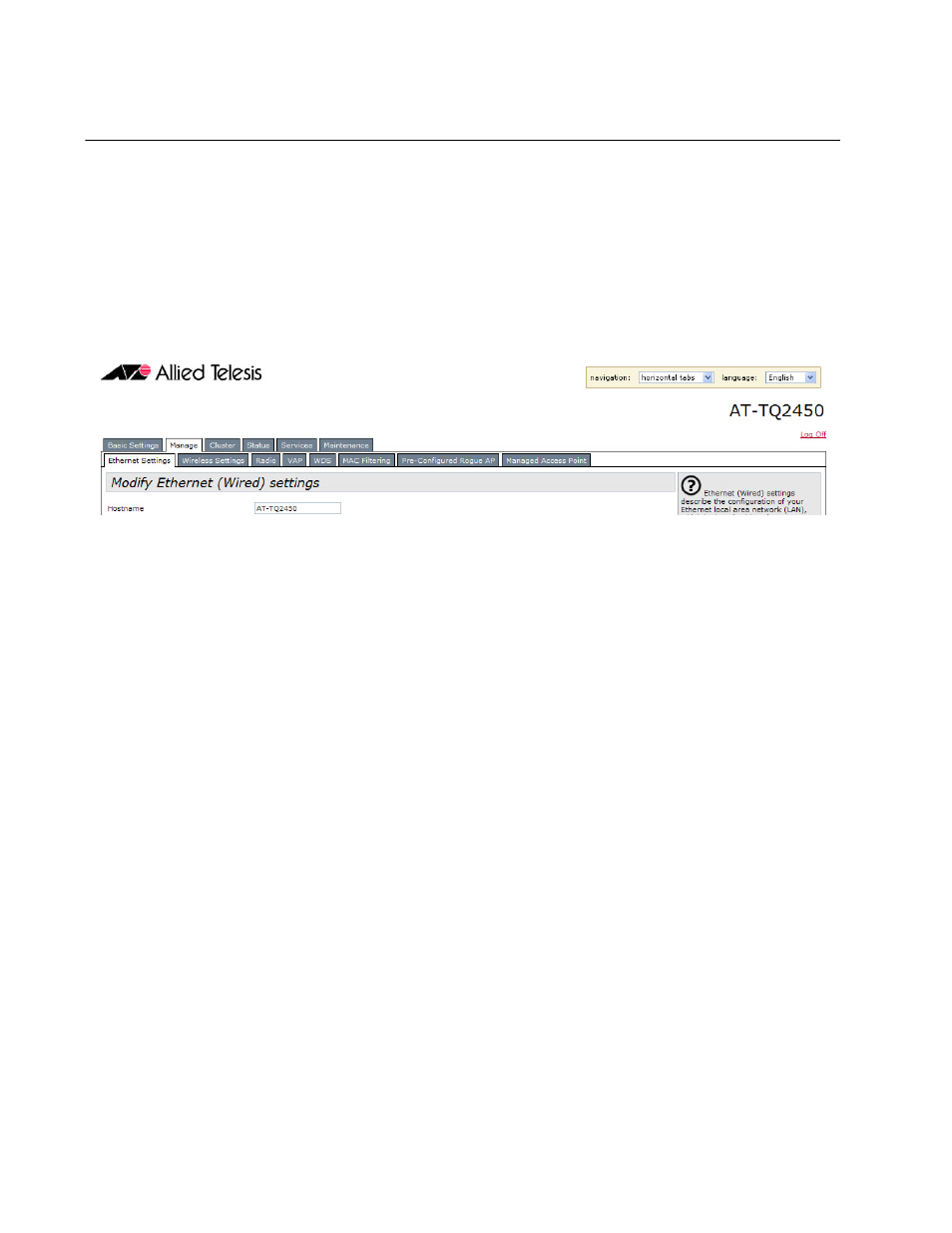 Using the management menus and windows, Web browser menus, Figure 3: horizontal menus | Allied Telesis AT-TQ Series User Manual | Page 26 / 172