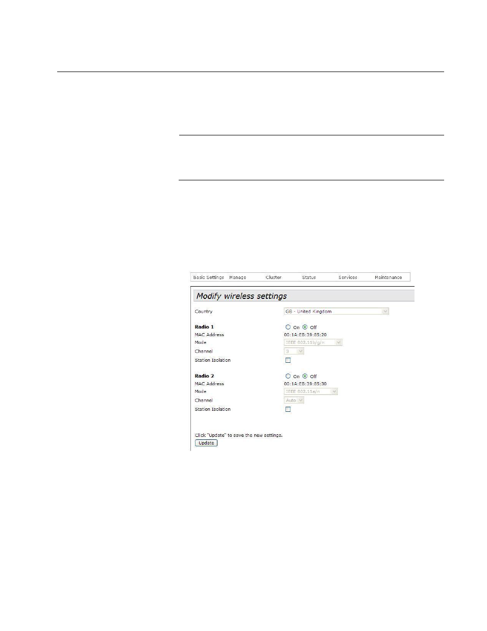 Setting the country setting, Figure 8: modify wireless settings window | Allied Telesis AT-TQ Series User Manual | Page 41 / 172