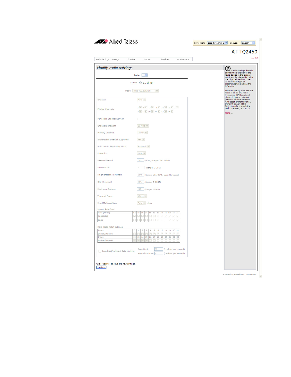 Figure 9: modify radio settings window | Allied Telesis AT-TQ Series User Manual | Page 47 / 172