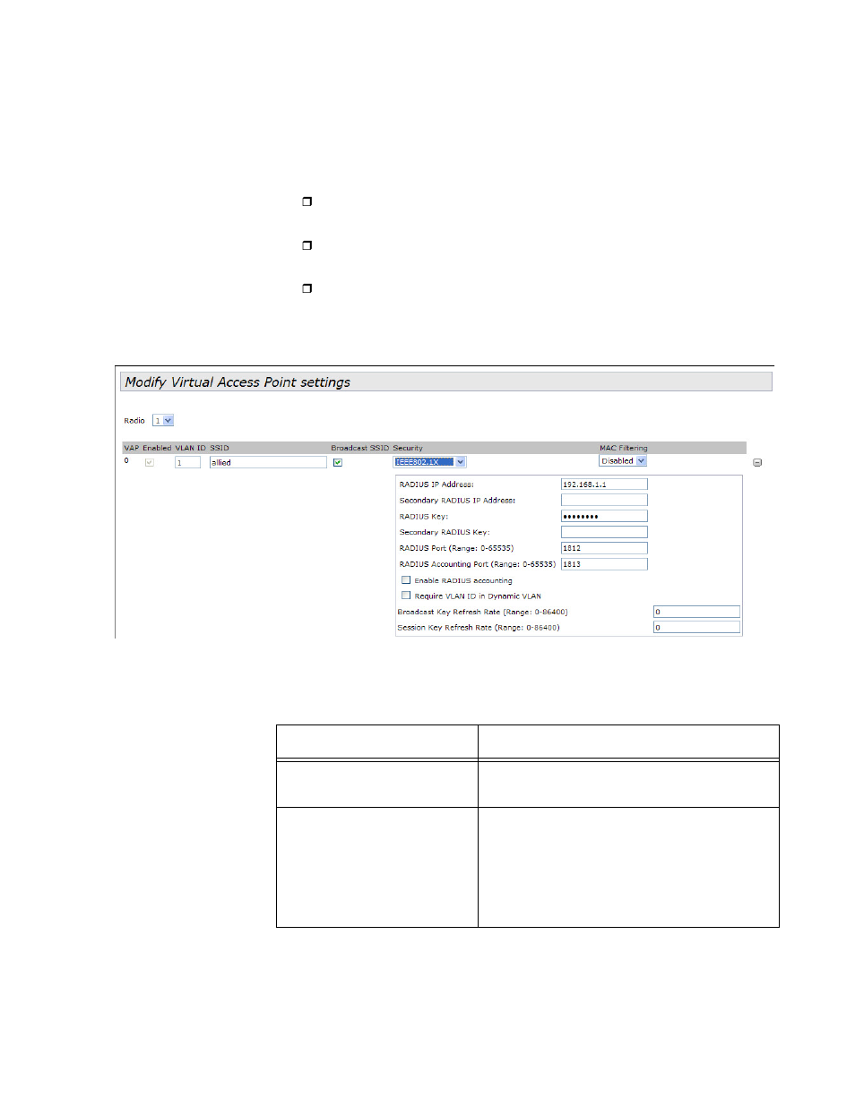 No security, Ieee 802.1x security, No security ieee 802.1x security | Figure 11: 802.1x authentication for vaps, Table 4. ieee 802.1x | Allied Telesis AT-TQ Series User Manual | Page 61 / 172