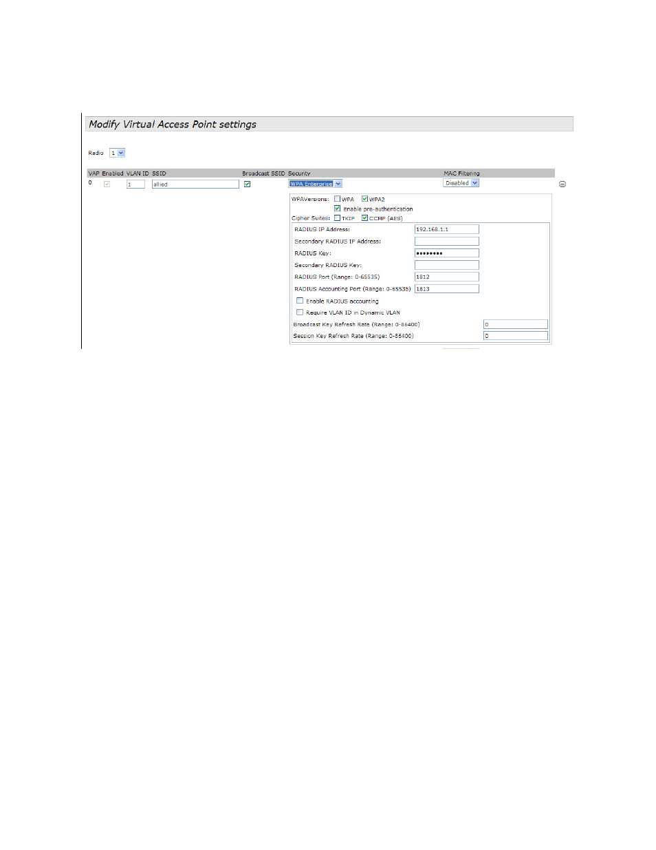 Wpa enterprise, Figure 13: wpa enterprise for vaps | Allied Telesis AT-TQ Series User Manual | Page 66 / 172