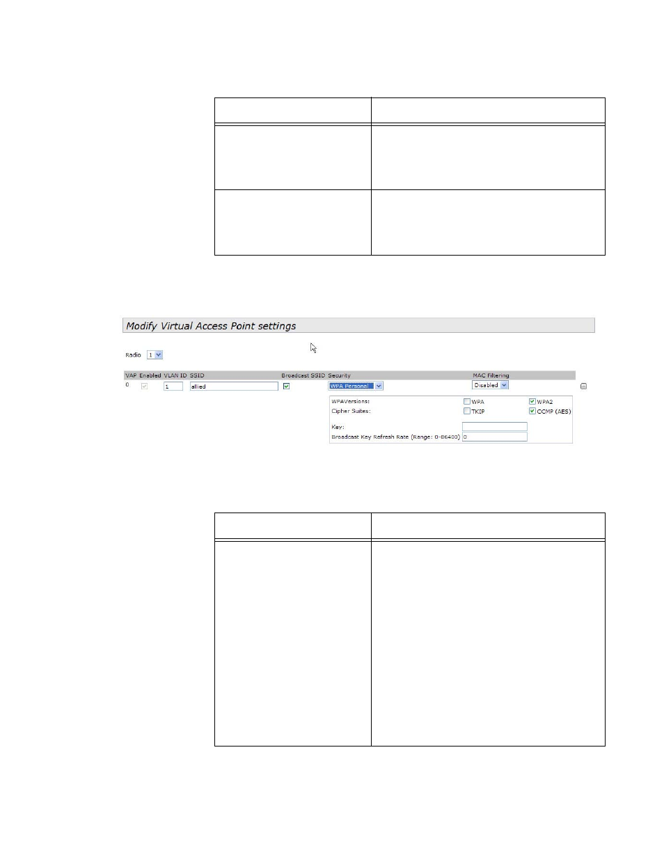 Wpa personal, Figure 14: wpa personal for vaps, Table 7. wpa personal | Allied Telesis AT-TQ Series User Manual | Page 69 / 172