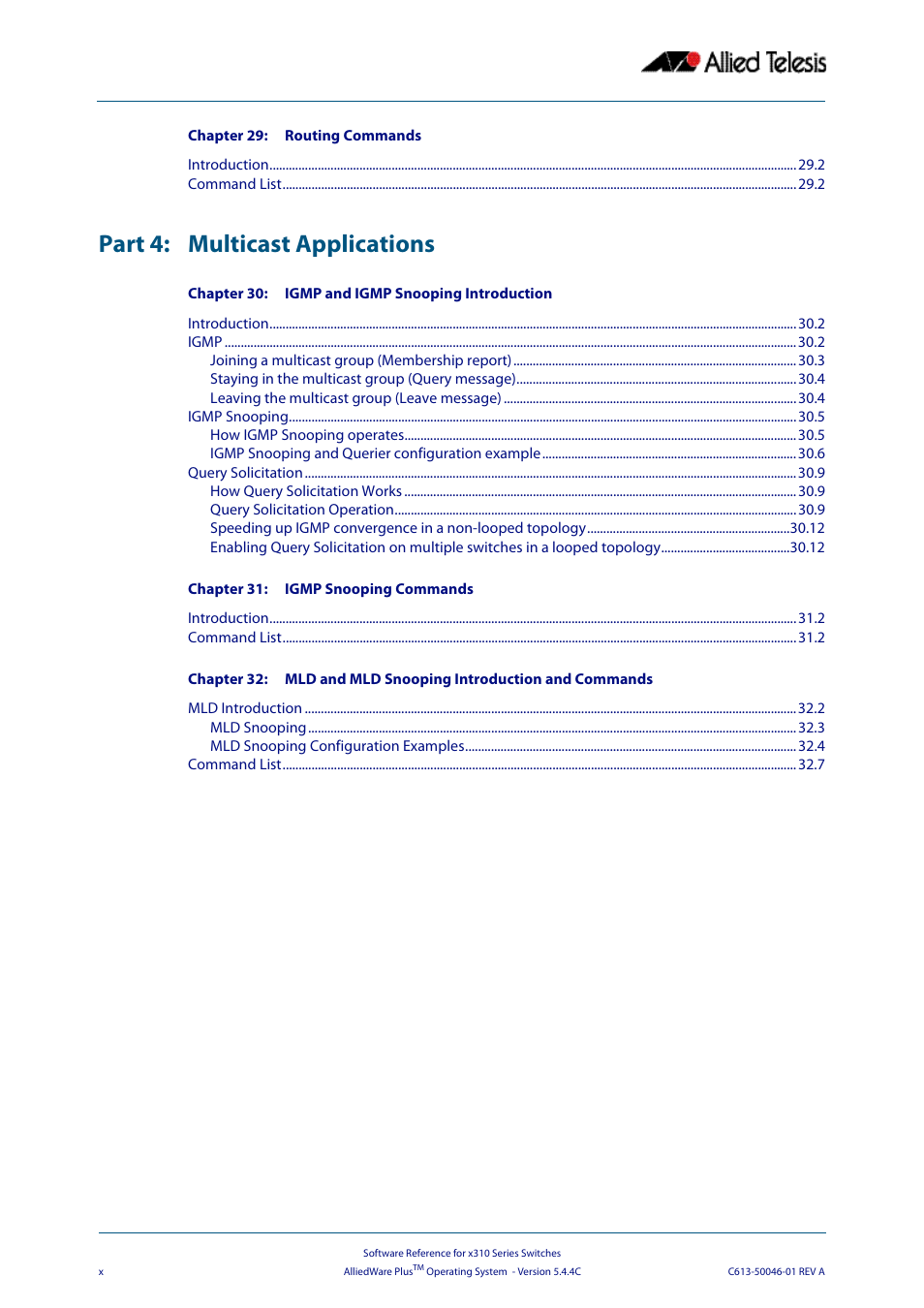 Part 4: multicast applications | Allied Telesis AlliedWare Plus Operating System Version 5.4.4C (x310-26FT,x310-26FP,x310-50FT,x310-50FP) User Manual | Page 10 / 2220