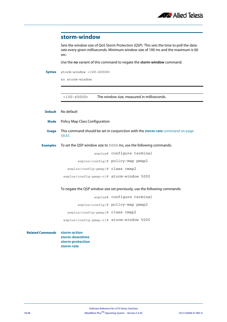 Storm-window | Allied Telesis AlliedWare Plus Operating System Version 5.4.4C (x310-26FT,x310-26FP,x310-50FT,x310-50FP) User Manual | Page 1054 / 2220