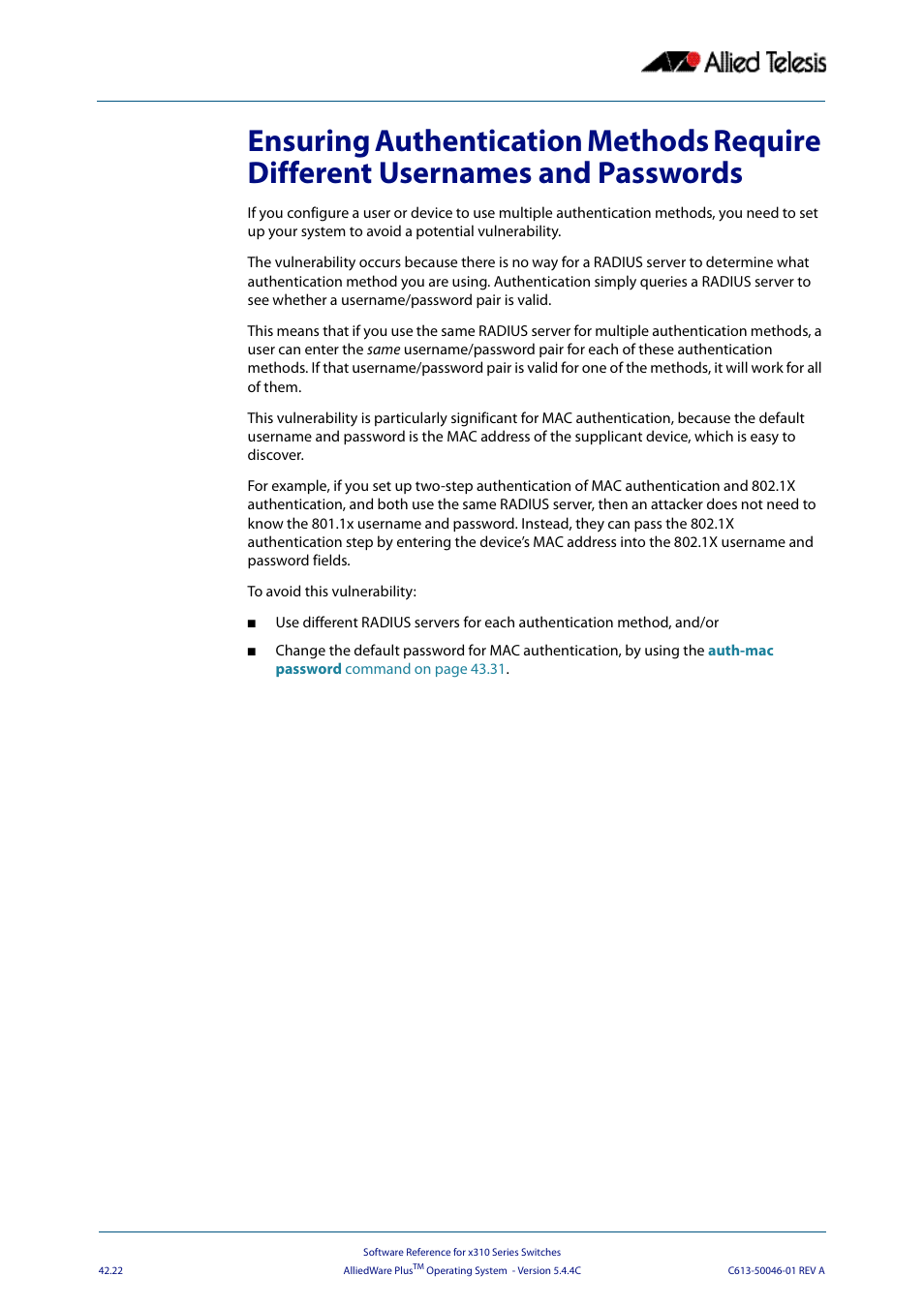 Allied Telesis AlliedWare Plus Operating System Version 5.4.4C (x310-26FT,x310-26FP,x310-50FT,x310-50FP) User Manual | Page 1118 / 2220